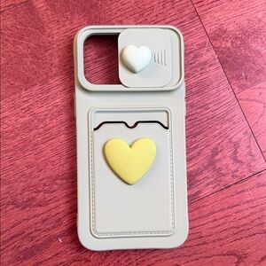 Heart Design Phone Case with Card Holder - Green and Yellow